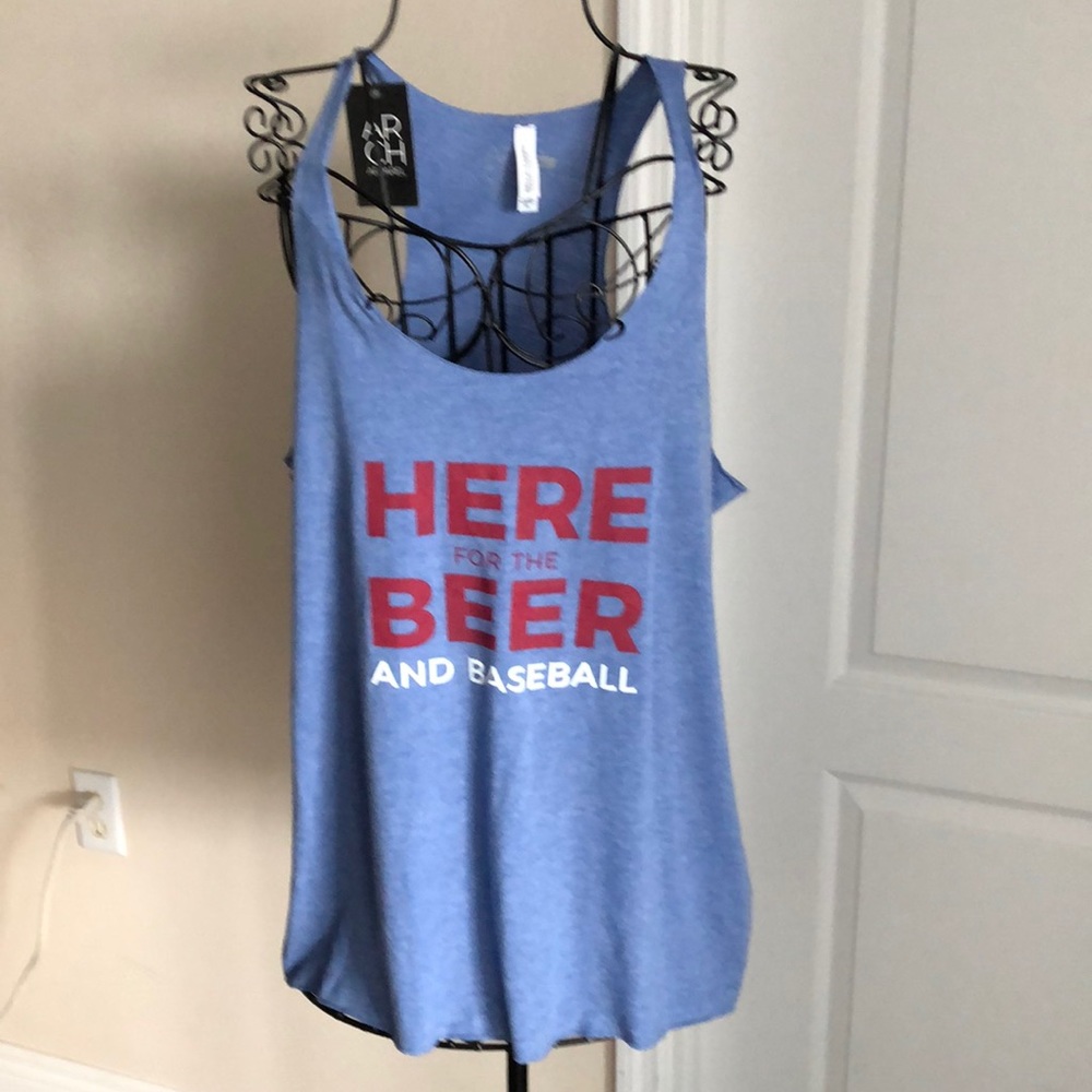 NWT Arch Apparel Beer & Baseball Blue Tank Top